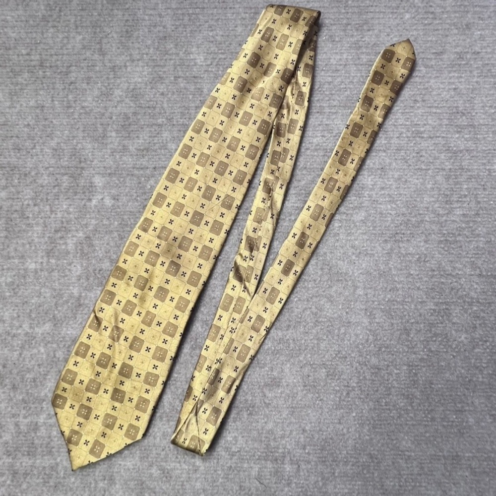 Statements Necktie Mens 4" Wide Silk Geometric Gold‎ Patterned Formal Neck Tie